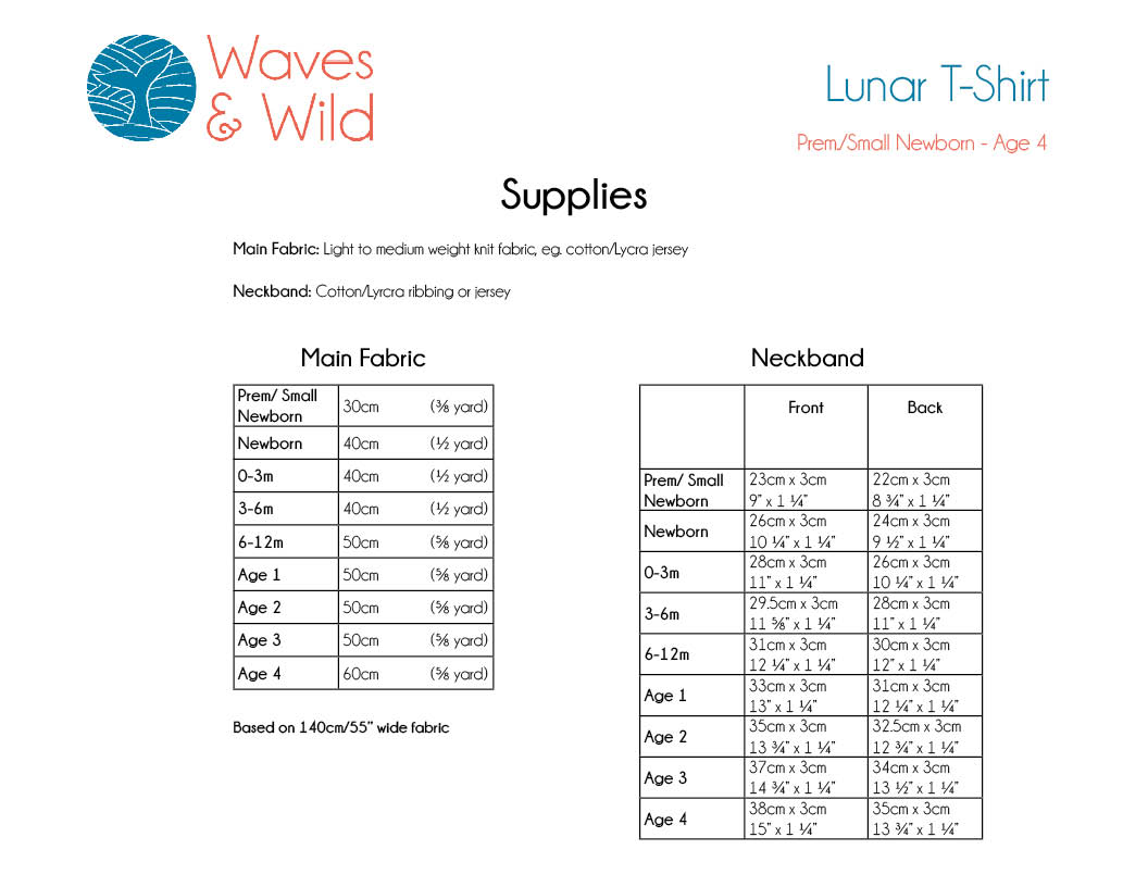 Waves and Wild Lunar T-Shirt Envelope Neck Supplies Information