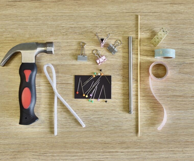 Selection of household objects that can be useful when sewing.